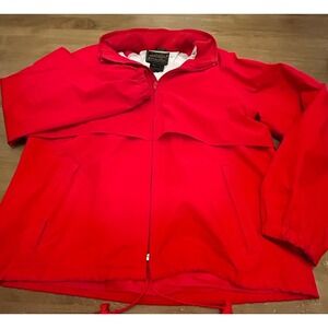 VINTAGE Eddie Bauer Jacket Men Medium Red Windbrekaer Full Zip Vented Nylon Hood
